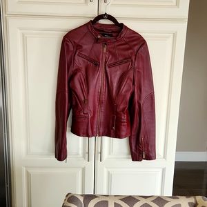 Burgundy leather biker jacket